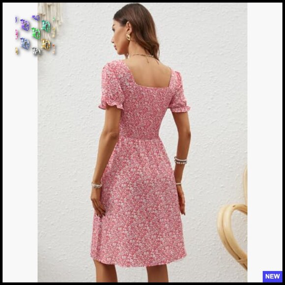 Flowy A-Line Mini Dress with Pockets Smocked Boho Casual Summer Sundress - Picture 2 of 7